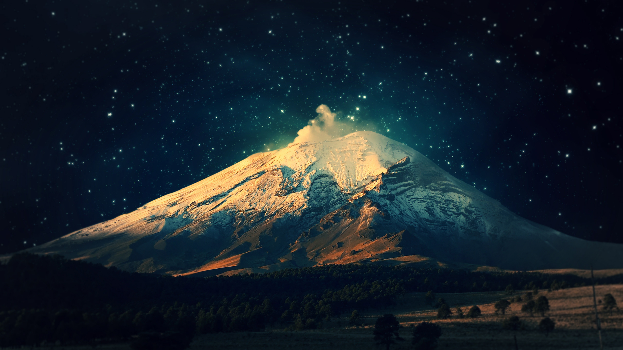 4K Starry Sky Above Snow Covered Mountains Wallpapers