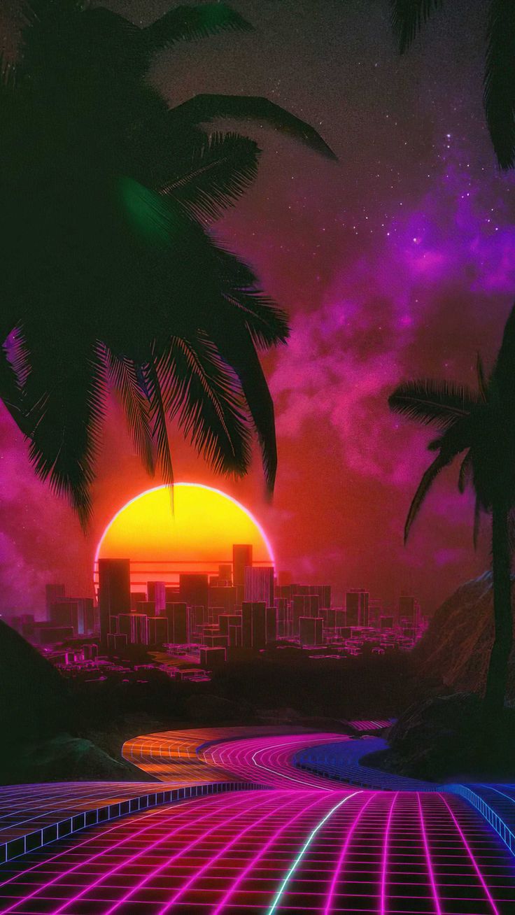 A Glitchy Retro Wave Sunrise Wallpapers